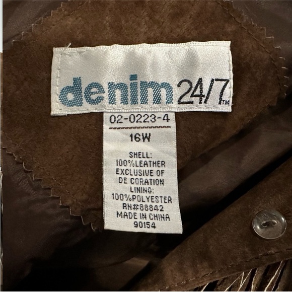 Denim 24/7 Brown Suede Fringed Embroidered Western Jacket Size 16W - Picture 6 of 6